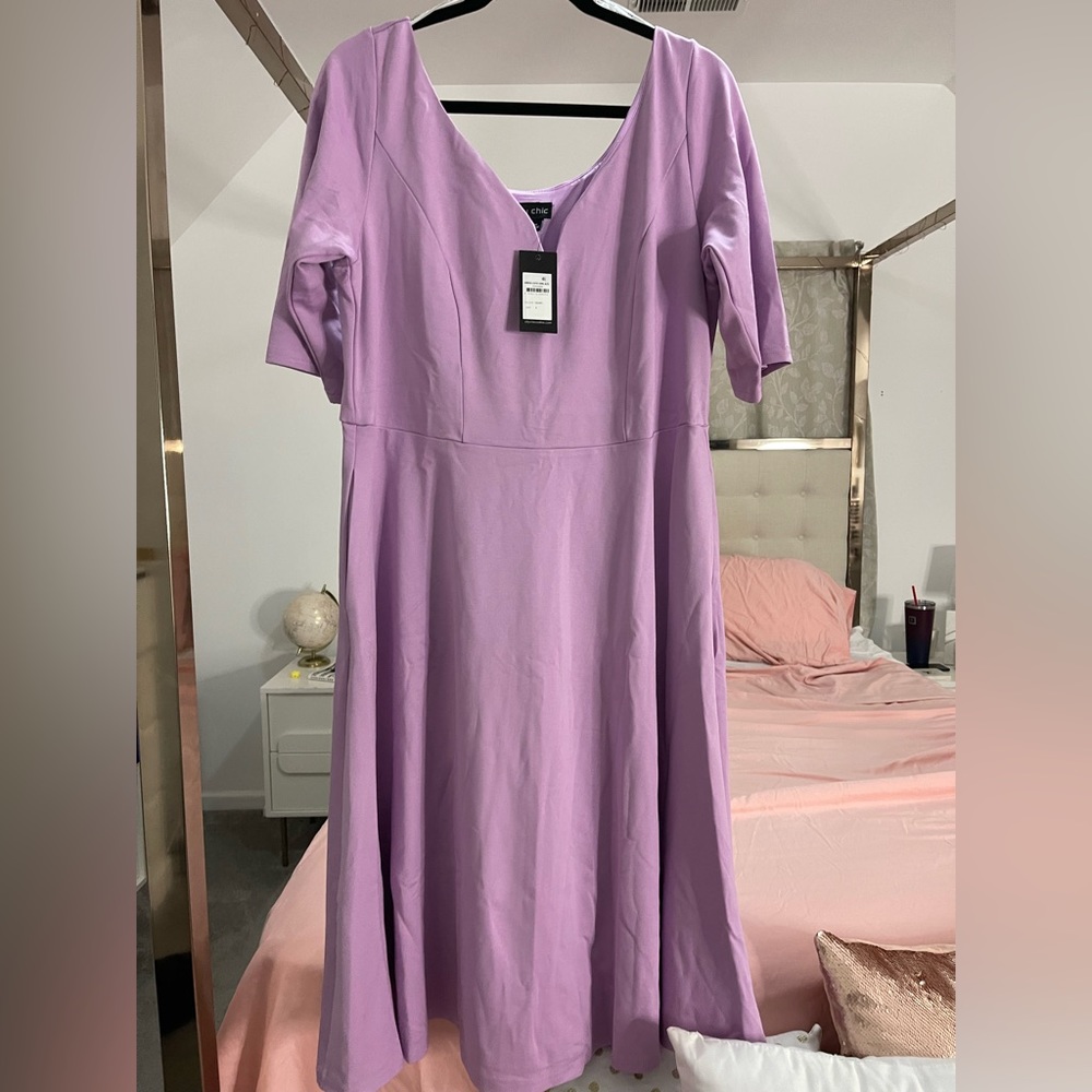 City Chic Cute Elbow Dress Midi Size 16 - Lilac